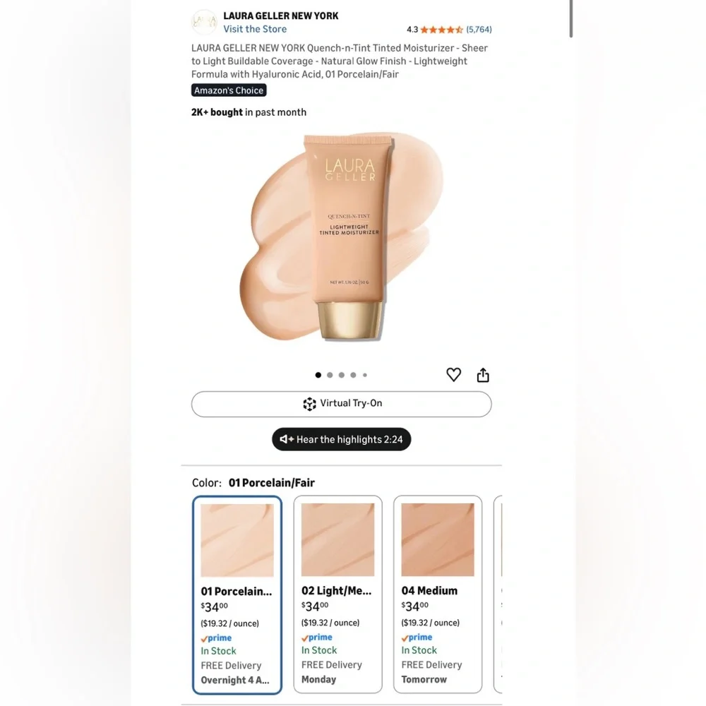 Laura Geller Tinted Moisturizer - Porcelain/Fair